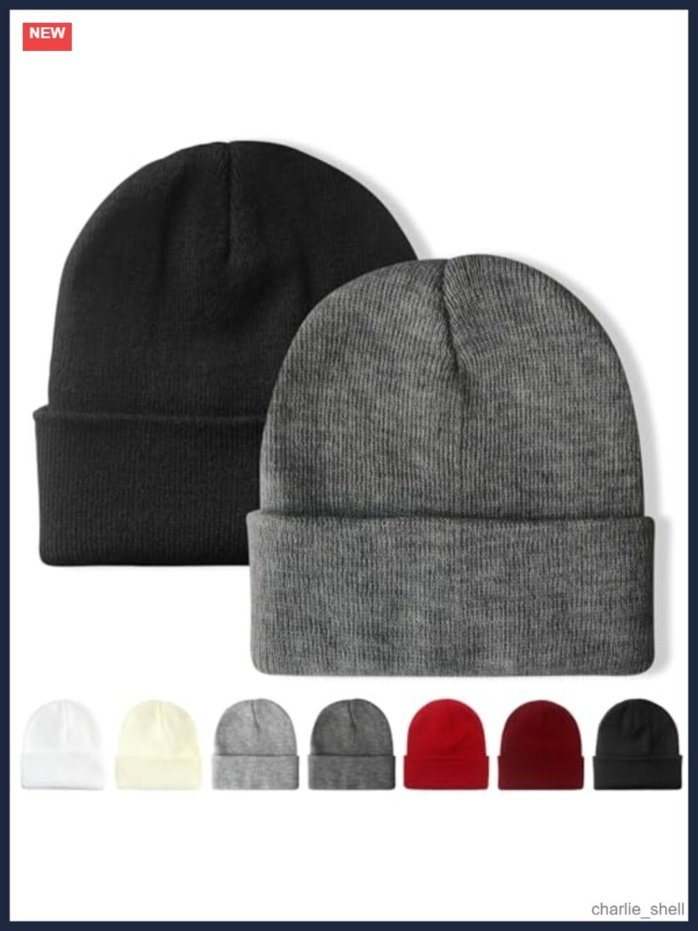 2 Pack Beanie Winter Hats Skull Cap Soft Warm Cuffed Knit One Size